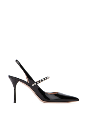 Miu Miu Crystal Embellished Strap Slingback Pumps