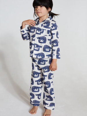 Kids’ Long Pyjama Set Snippy The Croc Print White/blue