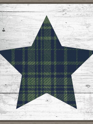 16" X 16" Nordic Holiday Xii Christmas Star By Beth Grove Framed Canvas Wall Art Plaid Navy/green - Amanti Art