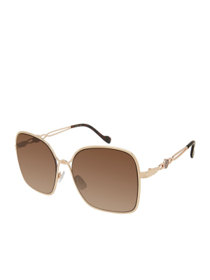 Fashionable Metal Square Sunglasses In Gold & Tortoise