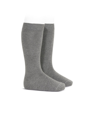 Plain Stitch Knee High Socks In Grey