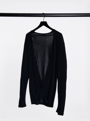 Asos Design Relaxed Long Sleeve Drapey Viscose T-shirt In Black