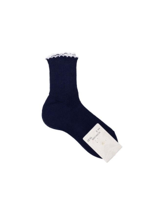 Blue Scalloped Edged Socks