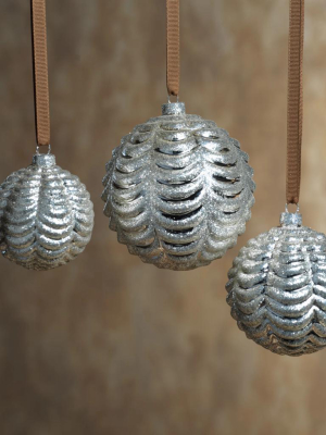 Silver Ripple Ball Ornament