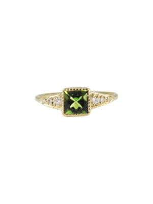 Green Tourmaline Deco Point Ring
