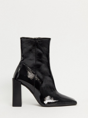 Asos Design Erico Premium Leather Patent Heeled Boots In Black