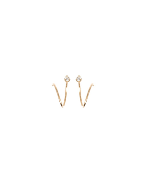 14k Prong Diamond Bar Swirl Hoops