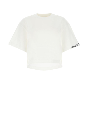 Alexander Mcqueen Logo Embroidered Cropped T-shirt