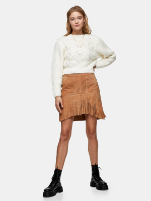 Tan Suede Fringing Tassel Mini Skirt