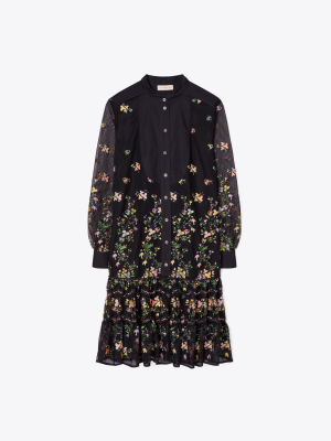 Embroidered Tulle Tunic Dress