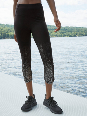 Women's Printed High-waisted Sleek Run Capri Leggings 21" - All In Motion™ Black