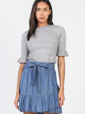 Scallop Ruffled Chambray Mini Skirt