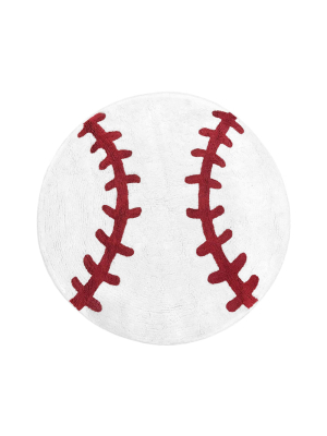 30" Round Baseball Floor Rug Red/white - Sweet Jojo Designs