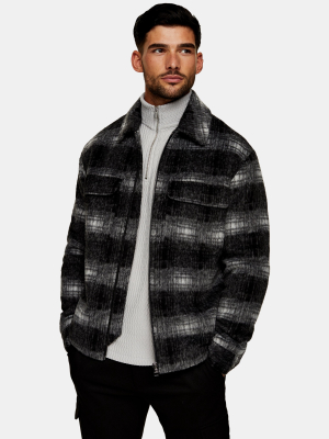 Black Fade Check Shacket With Wool