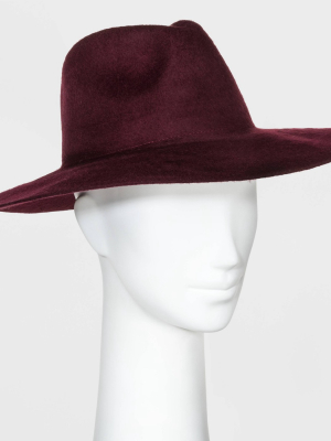 Women's Brushed Wide Brim Felt Fedora Floppy Hat - A New Day™ Burgundy One Size