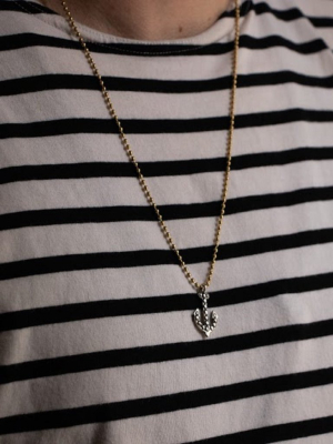 Studded Anchor Charm Ball Chain Necklace