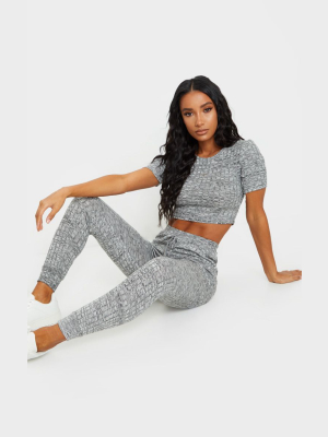 Grey Knitted Tee And Jogger Set