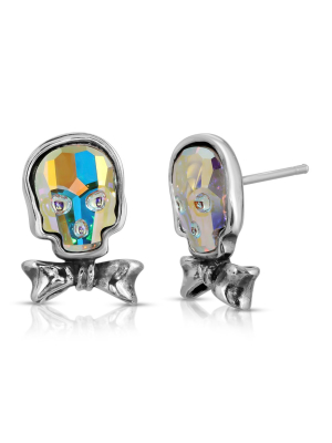Opal Bowtie Skull Stud Earrings