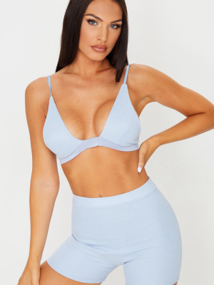 Light Blue Ribbed Plunge Bralet