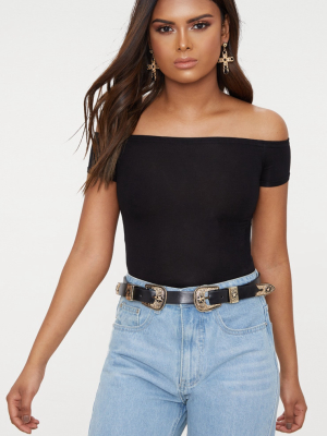 Petite Black Bardot Short Sleeve Bodysuit