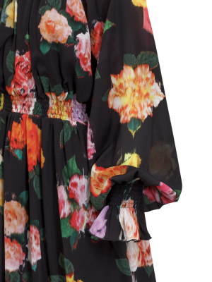 Msgm Floral Printed Elastic Waist Dress