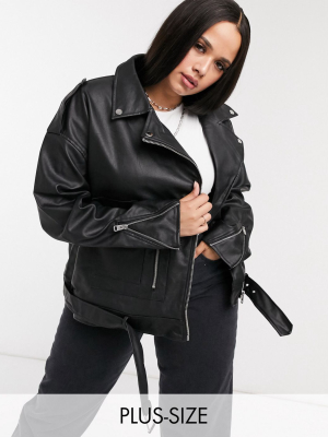 Missguided Plus Boyfriend Biker Jacket With Pocket Detail In Black