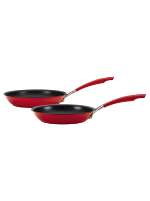 Circulon Innovatum Aluminum Nonstick 2 Piece Open Fry Pan Set, 8.5 Inch & 10 Inch Red