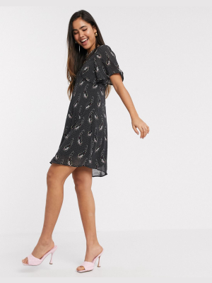 Vila Mini Tea Dress In Black Floral