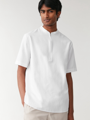 Cotton-mix Grandad Collar Shirt