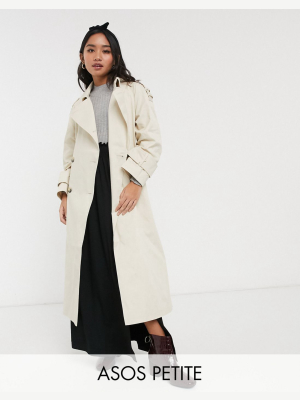 Asos Design Petite Longline Trench Coat In Stone