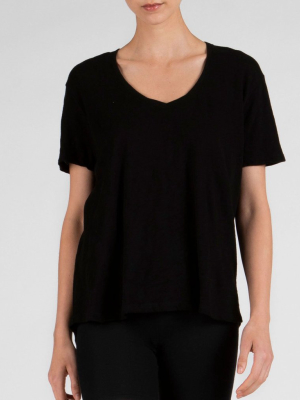 Slub Jersey Boyfriend V-neck Tee - Black