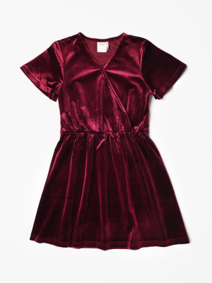 For All Seasons Short Sleeve Velvet Cinched Waist Dress