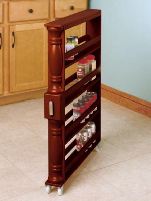 Lakeside Wooden Can Organizer & Spice Rack - Slim Rolling Kitchen Cart