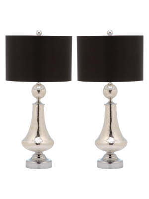 (set Of 2) 25.5" Mercury Crackle Glass Table Lamp Ivory/silver (includes Cfl Light Bulb) - Safavieh