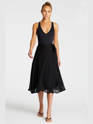 Lana Linen Wrap Skirt - Ecolinen Gauze Black