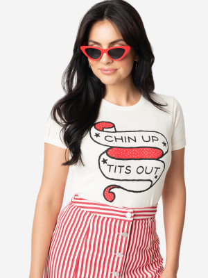 Unique Vintage Cream Chin Up Tits Out Womens Tee