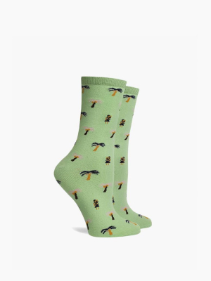 Isla Crew Socks - Mint Green Tropical Print