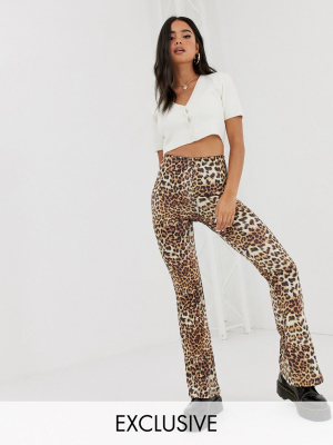 Reclaimed Vintage Inspired Flare Pants In Animal Print