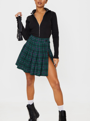 Green Check Tennis Side Split Skirt