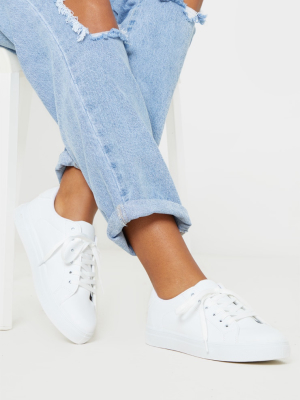 White Lace Up Pu Sneaker