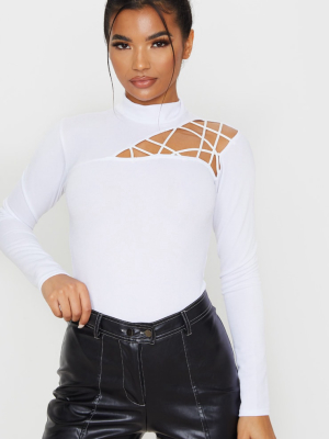 White Cut Out Detail Crepe Bodysuit