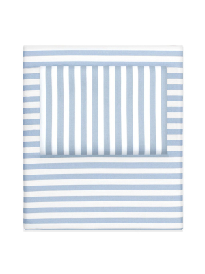 French Blue Striped Sheet Set  (fitted, Flat, & Pillow Cases)