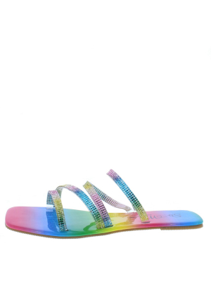 Daphny Multi Rhinestone Strappy Open Toe Slide Sandal