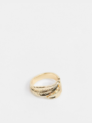 Designb London Leaf Ring In Gold