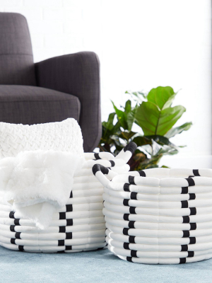 Olivia & May 17.5"x12"x14.5"x10" Set Of 2 Large Round Checkered Cotton Rope Storage Baskets Black/white