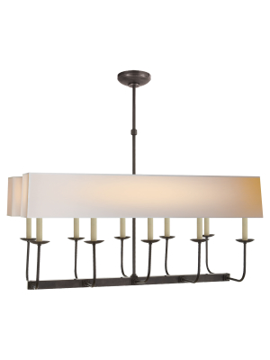 Linear Branched Chandelier In Bronze With Natural Paper Rectangle Shade