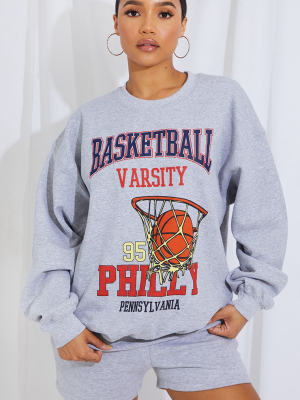 Grey Marl Basketball Varsity Slogan Sweatshirt