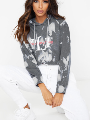 Black Prettylittlething Slogan Washed Crop Hoodie