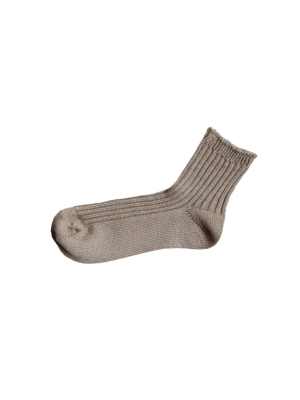 Linen Ribbed Socks In Beige