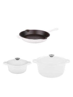 Berghoff Neo Cast Iron 5pc Set, 3qt Cov Dutch Oven, 5qt Cov Stock Pot, & 10" Fry Pan, White